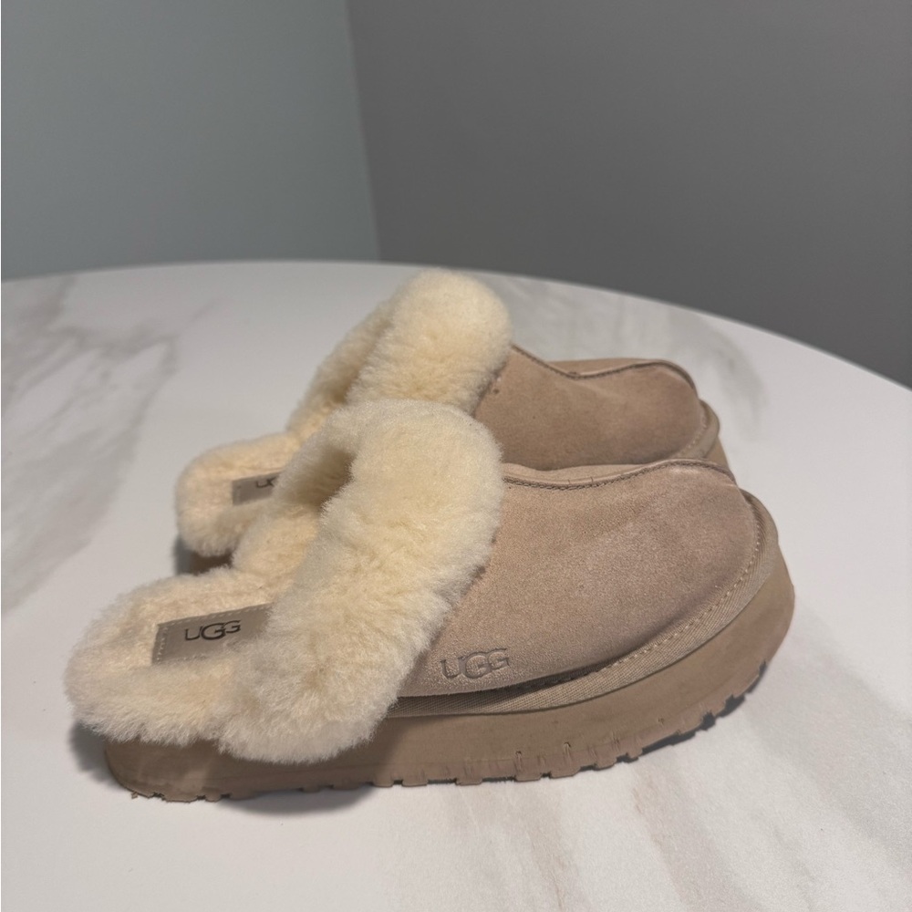 UGG Beige Suede Slippers with Cream Lining
